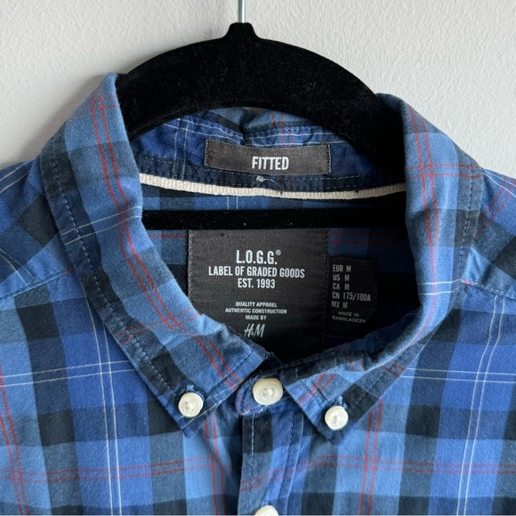 H&M Blue Red Plaid Long Sleeve Button Shirt Size Medium - Picture 4 of 5